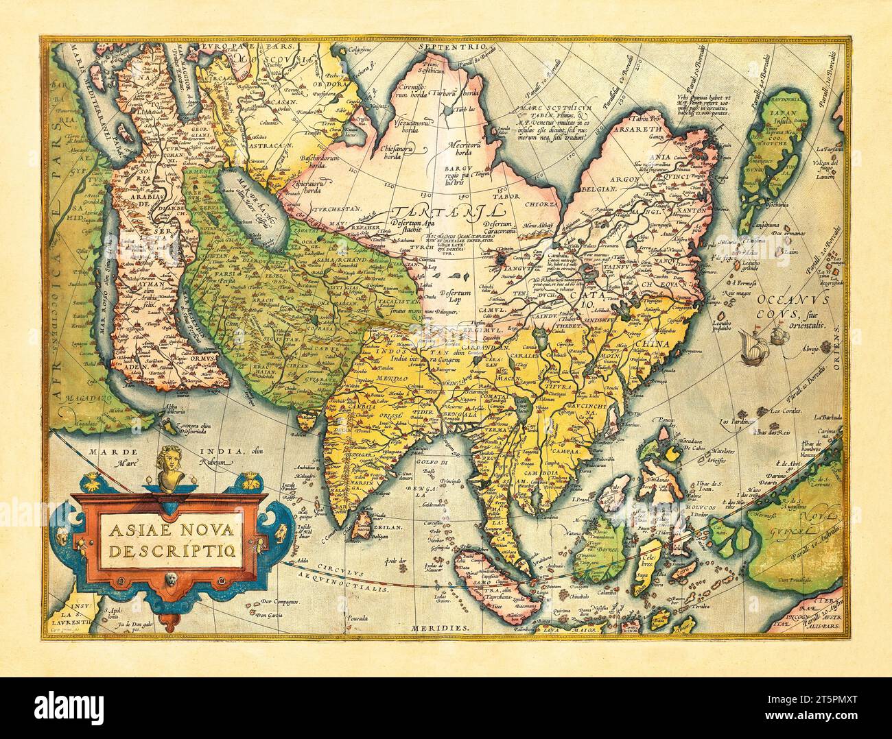 Ancienne carte de l'Asie. Par Ortelius, publ. En 1570 Banque D'Images