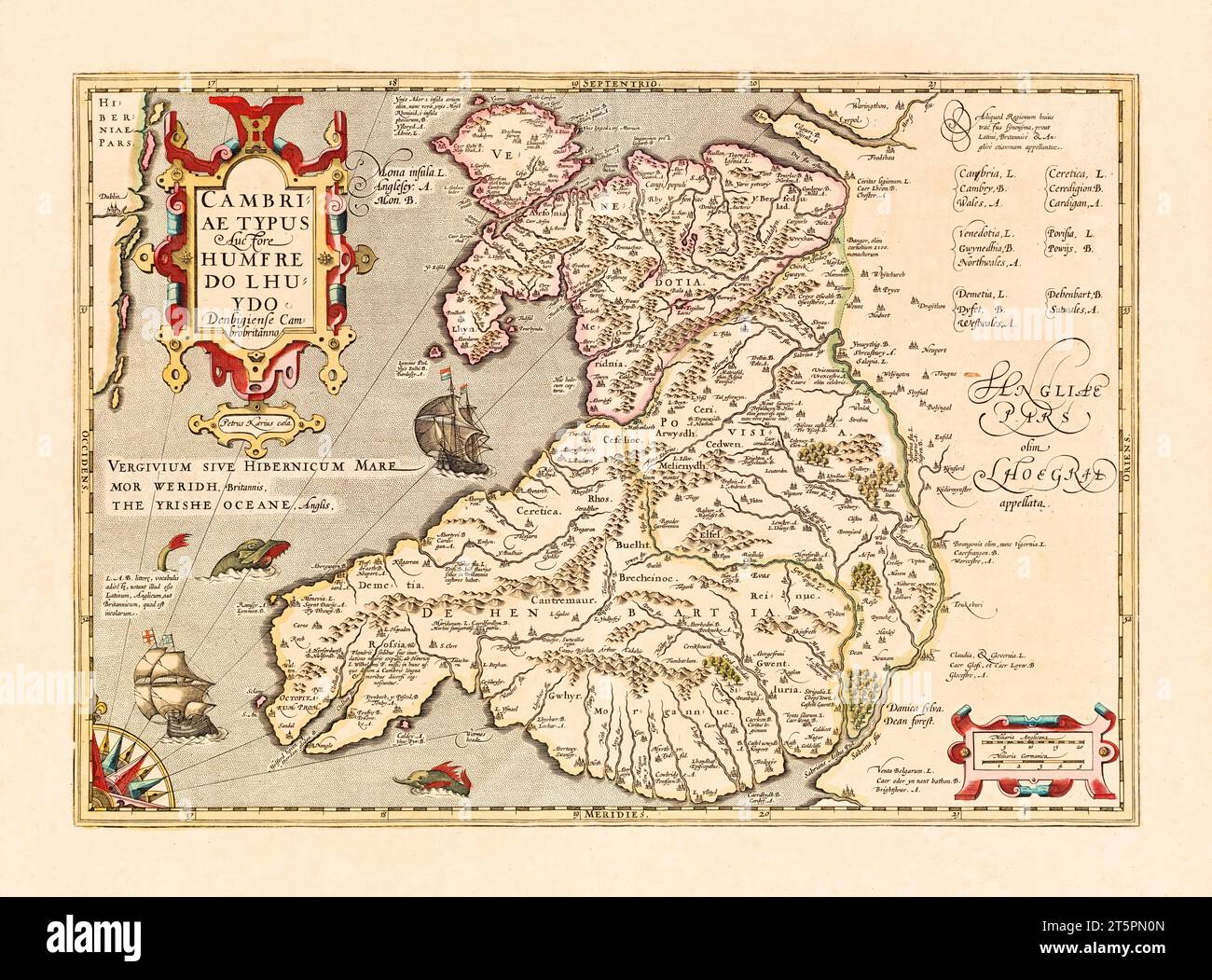 Ancienne carte de Cumbria, Royaume-Uni. Par Hondius, publ. En 1633 Banque D'Images