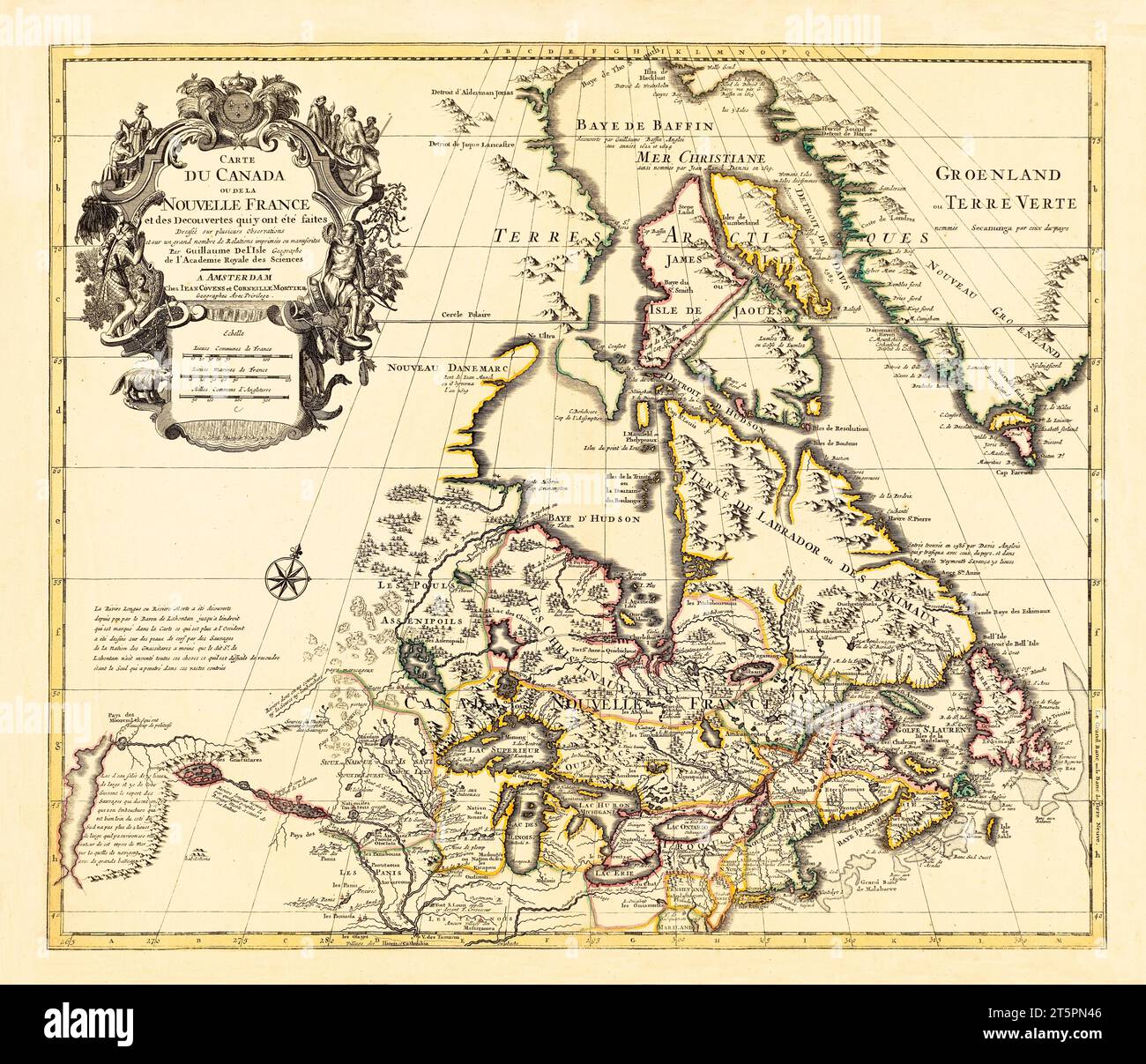 Ancienne carte du Canada (Nouvelle-France). Par l'Isle, publ. env. 1730 Banque D'Images