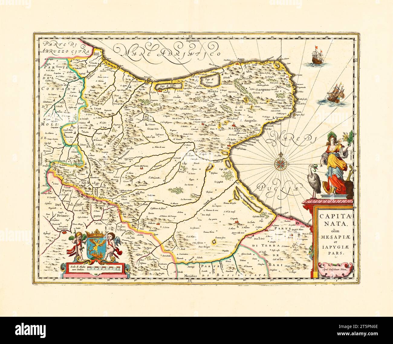 Ancienne carte de la région historique de Capitanata, Italie. Par Jansonn, publ. env. 1647 Banque D'Images