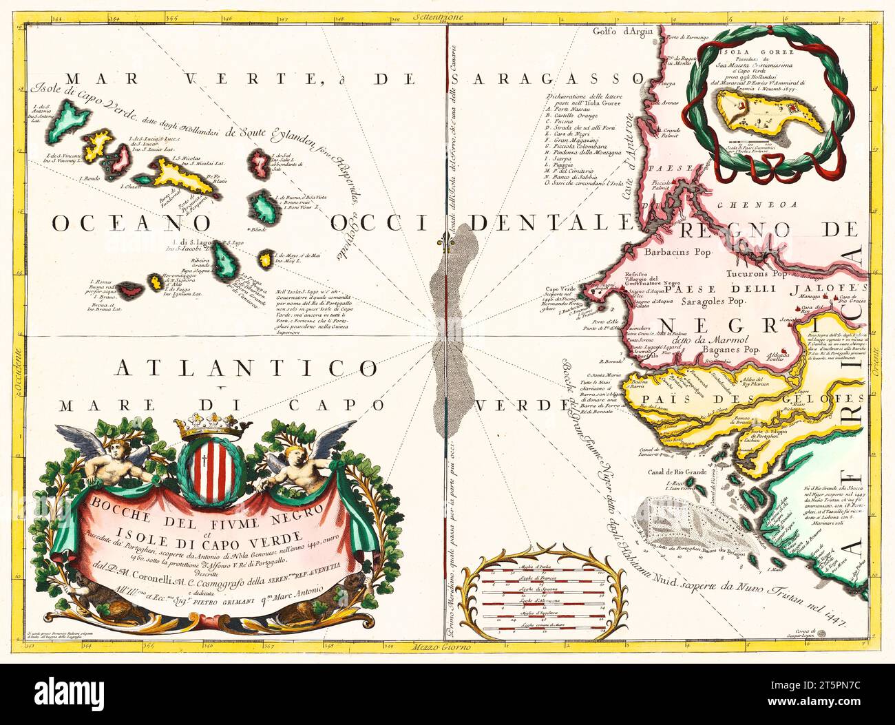 Ancienne carte de l'archipel du Cap-Vert et de la côte nord-ouest de l'Afrique. Par Bellin, publ. en 1746 Banque D'Images
