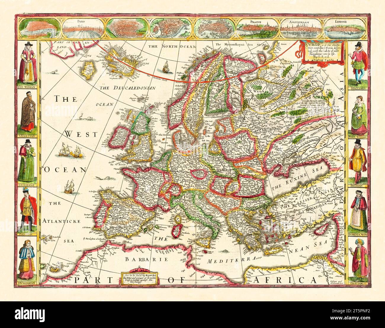 Ancienne carte de l'Europe. Par vitesse, publ. en 1662 Banque D'Images