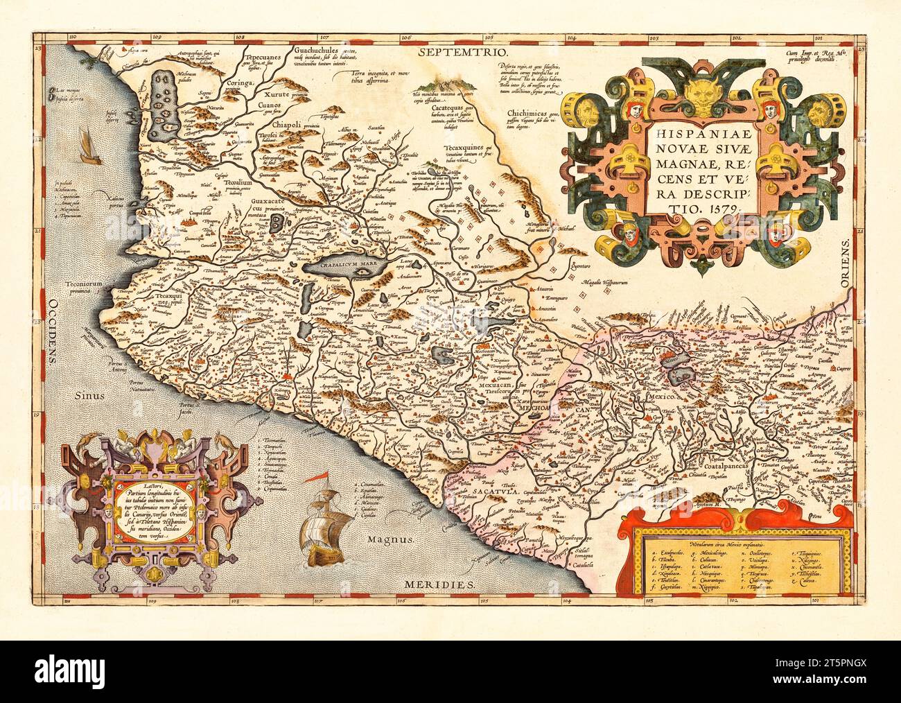 Ancienne carte de l'ouest du Mexique. Par Vrients, publ. en 1608 Banque D'Images
