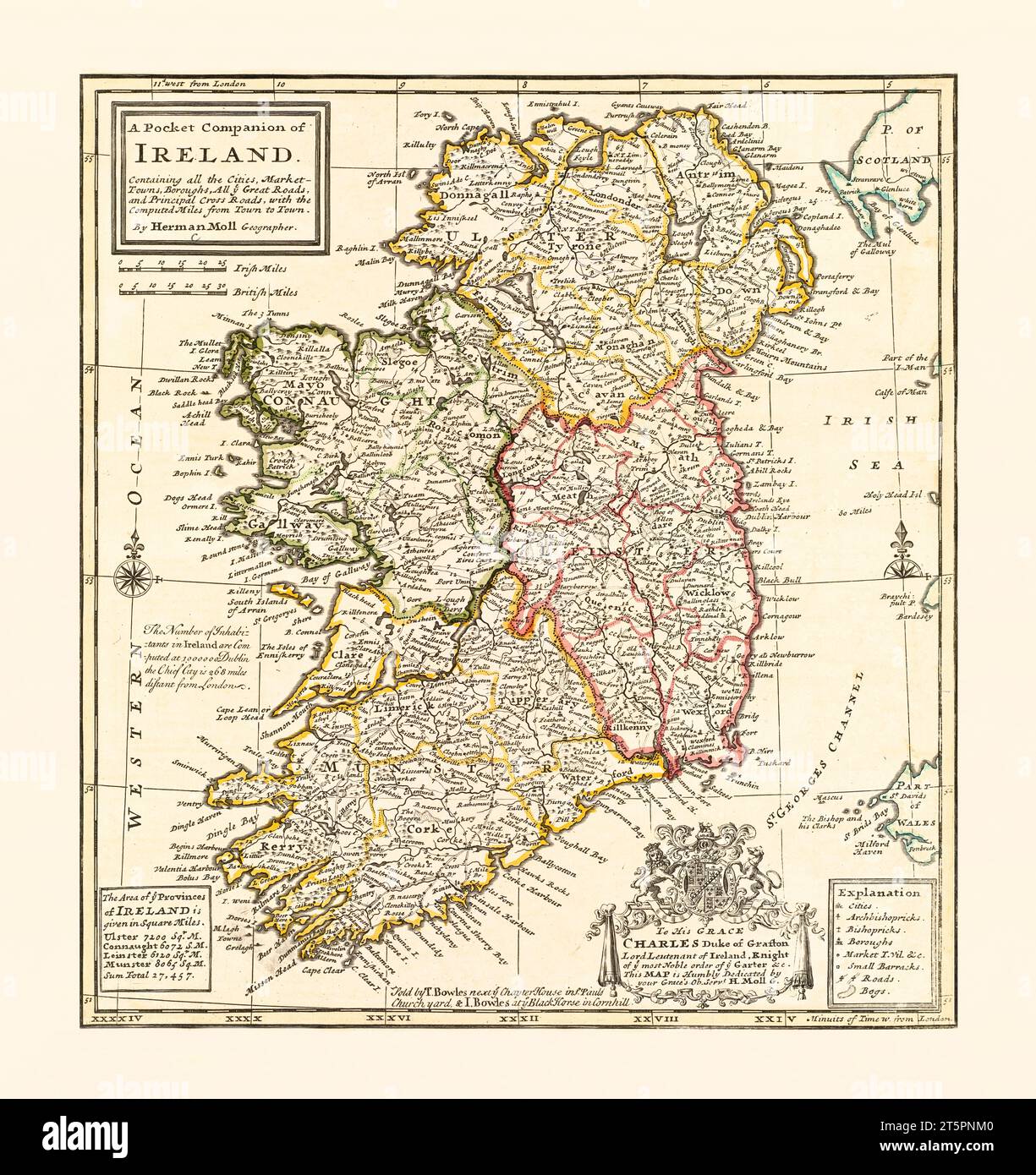 Ancienne carte de l'Irlande. Par Bowles, publ. env. 1734 Banque D'Images