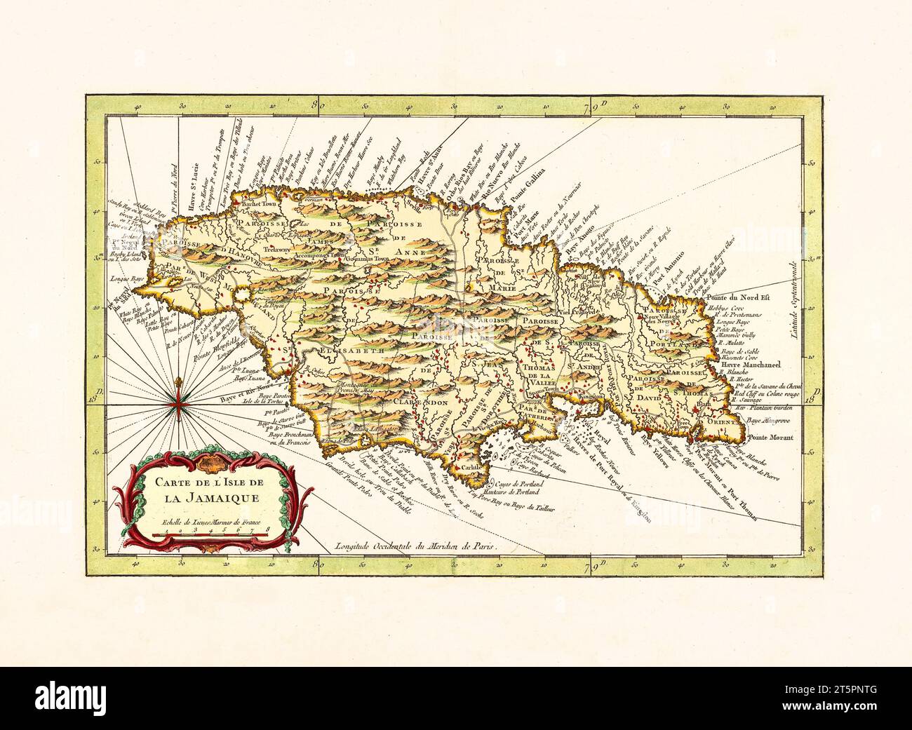 Ancienne carte de la Jamaïque. Par Bellin, publ. en 1764 Banque D'Images