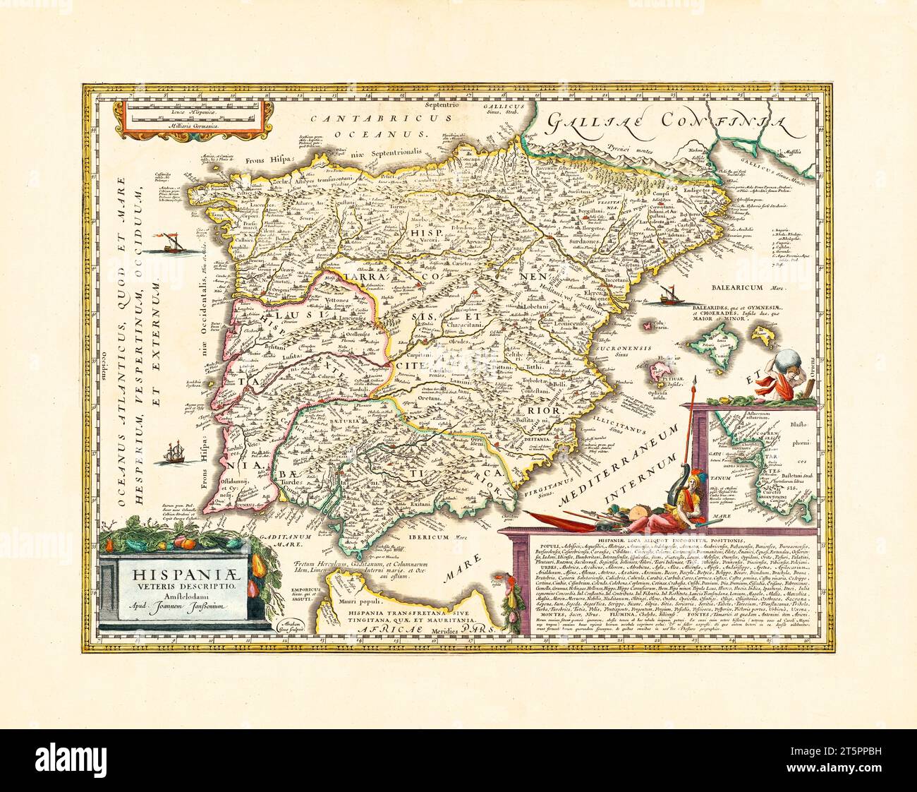 Ancienne carte de l'Espagne. Par Jansson, publ. env. 1638 Banque D'Images