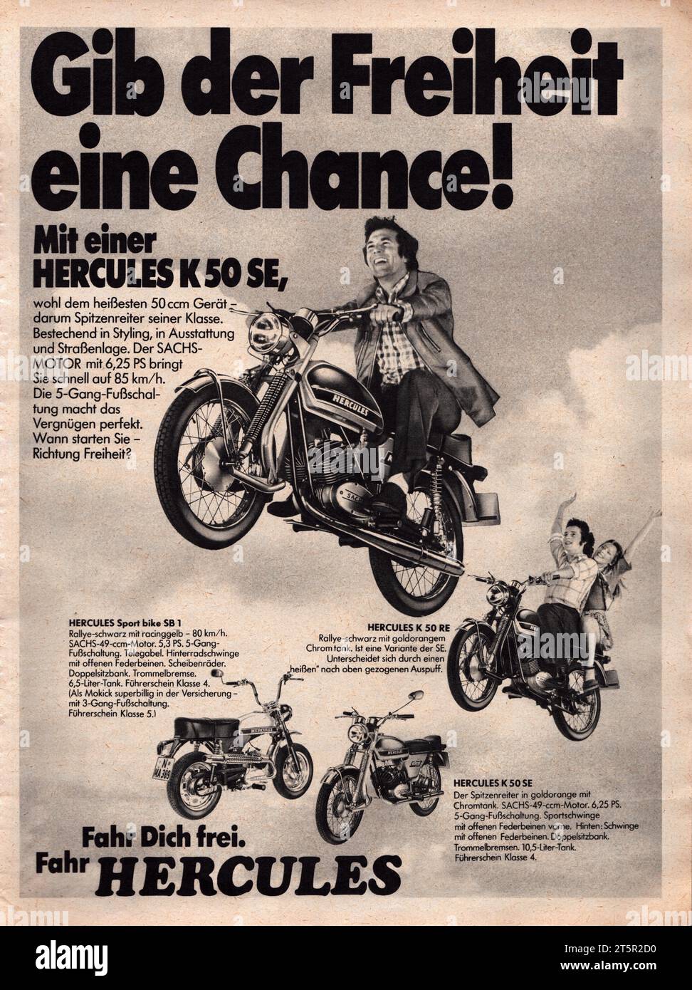 Hercules moto vintage publicité allemande Hercules K50 se, Hercules Sport Bike Banque D'Images