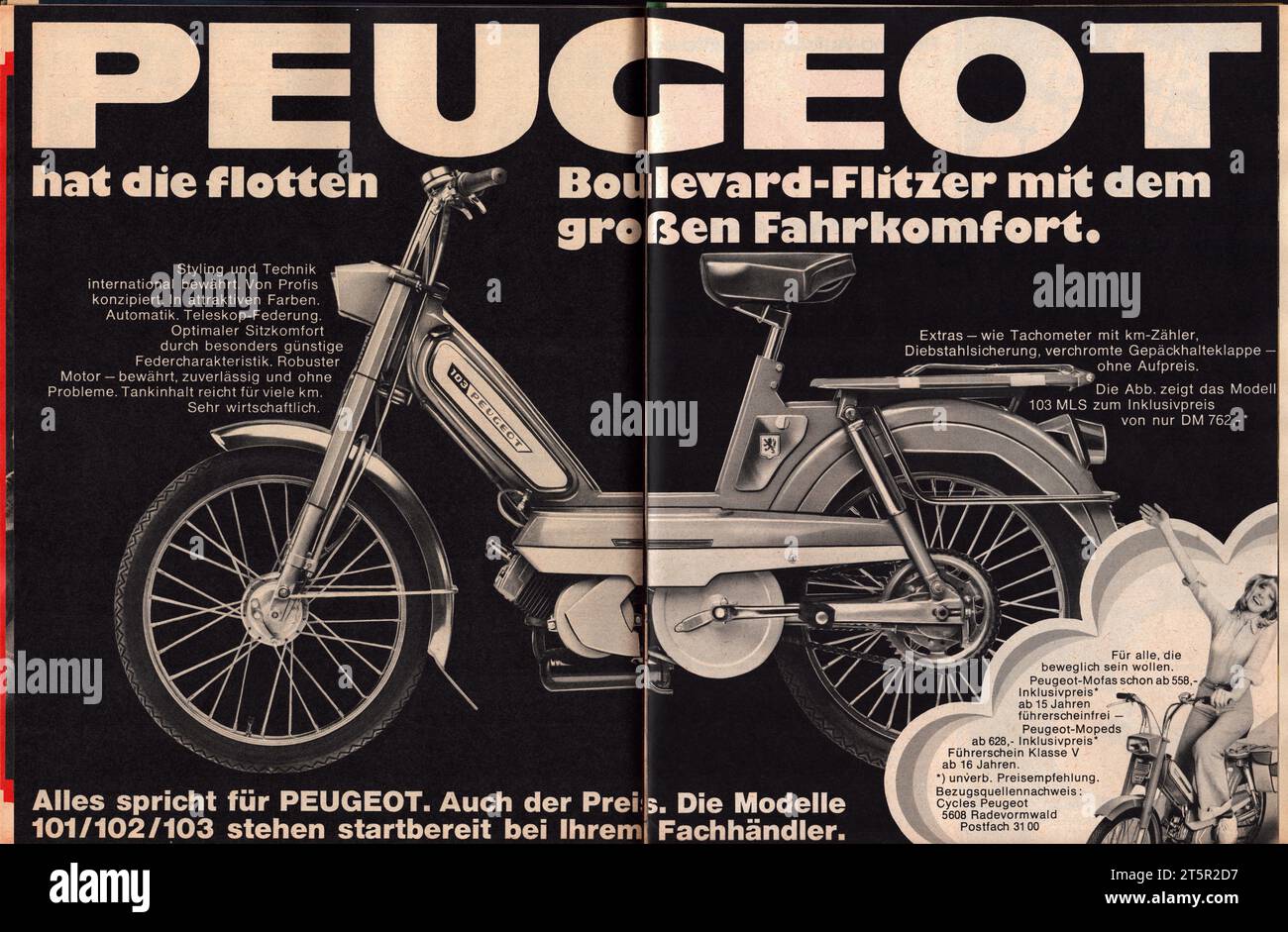 Peugeot moto vintage publicité allemande Banque D'Images