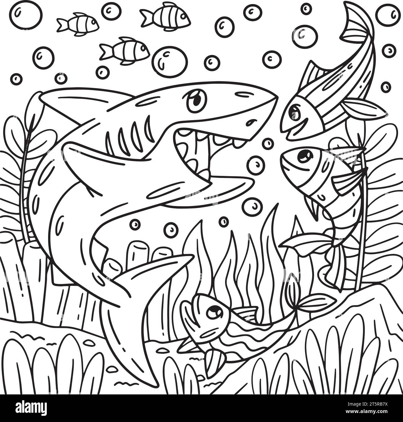 Page à colorier ami requin et poisson pour les enfants Illustration de Vecteur
