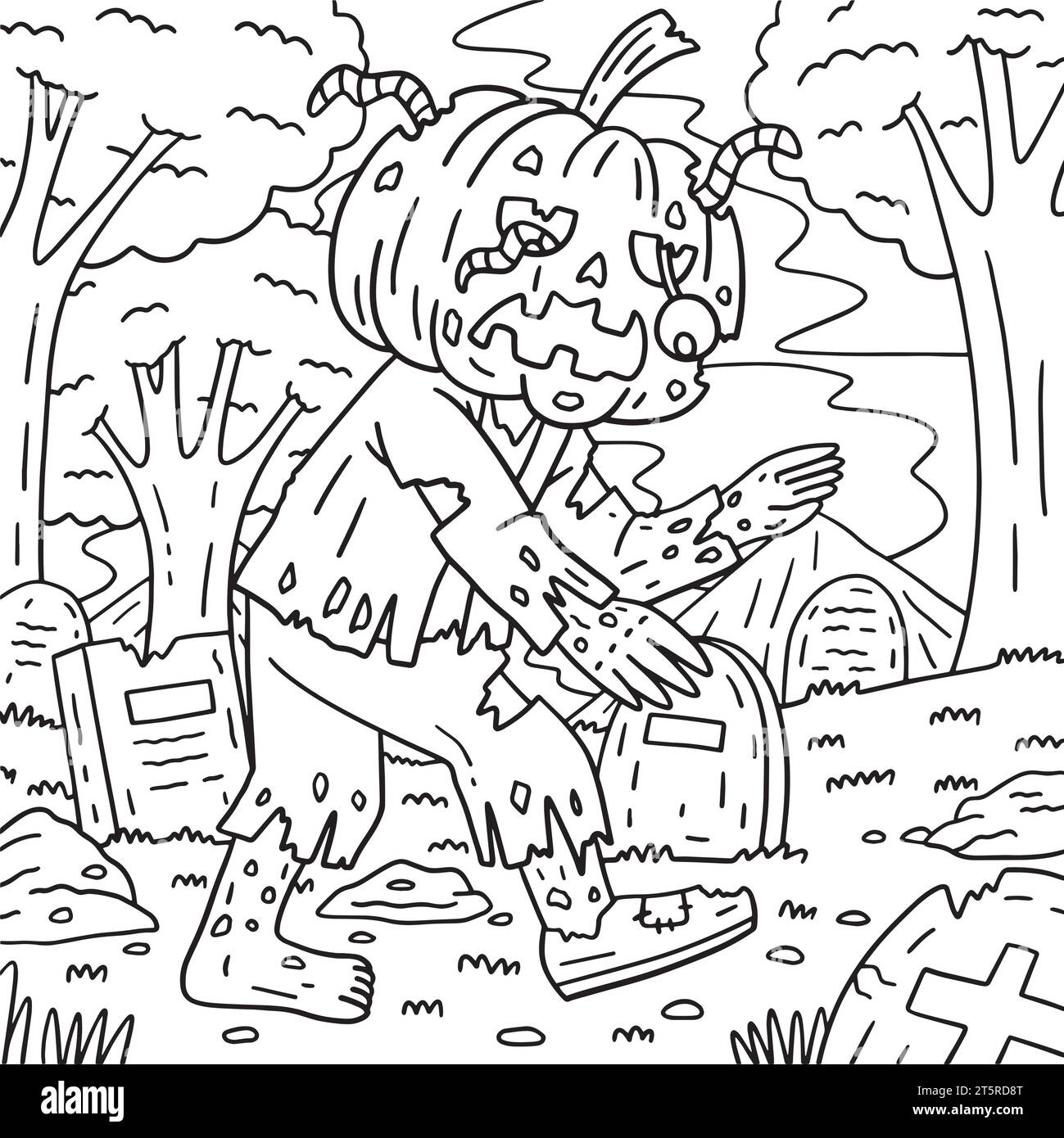 Zombie dans une tête de citrouille pages à colorier pour les enfants Illustration de Vecteur