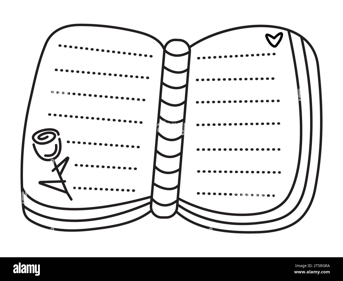 Doodle de livre de ligne noire, pictogramme de bloc-notes monochrome romantique, illustration vectorielle mignonne d'un cahier Illustration de Vecteur