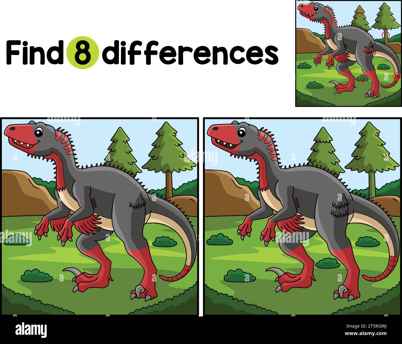 Utahraptor Dinosaur trouver les différences Illustration de Vecteur