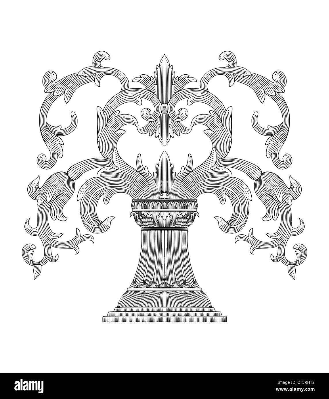 Pilier avec ornement floral, gravure vintage illustration vectorielle de style dessin Illustration de Vecteur
