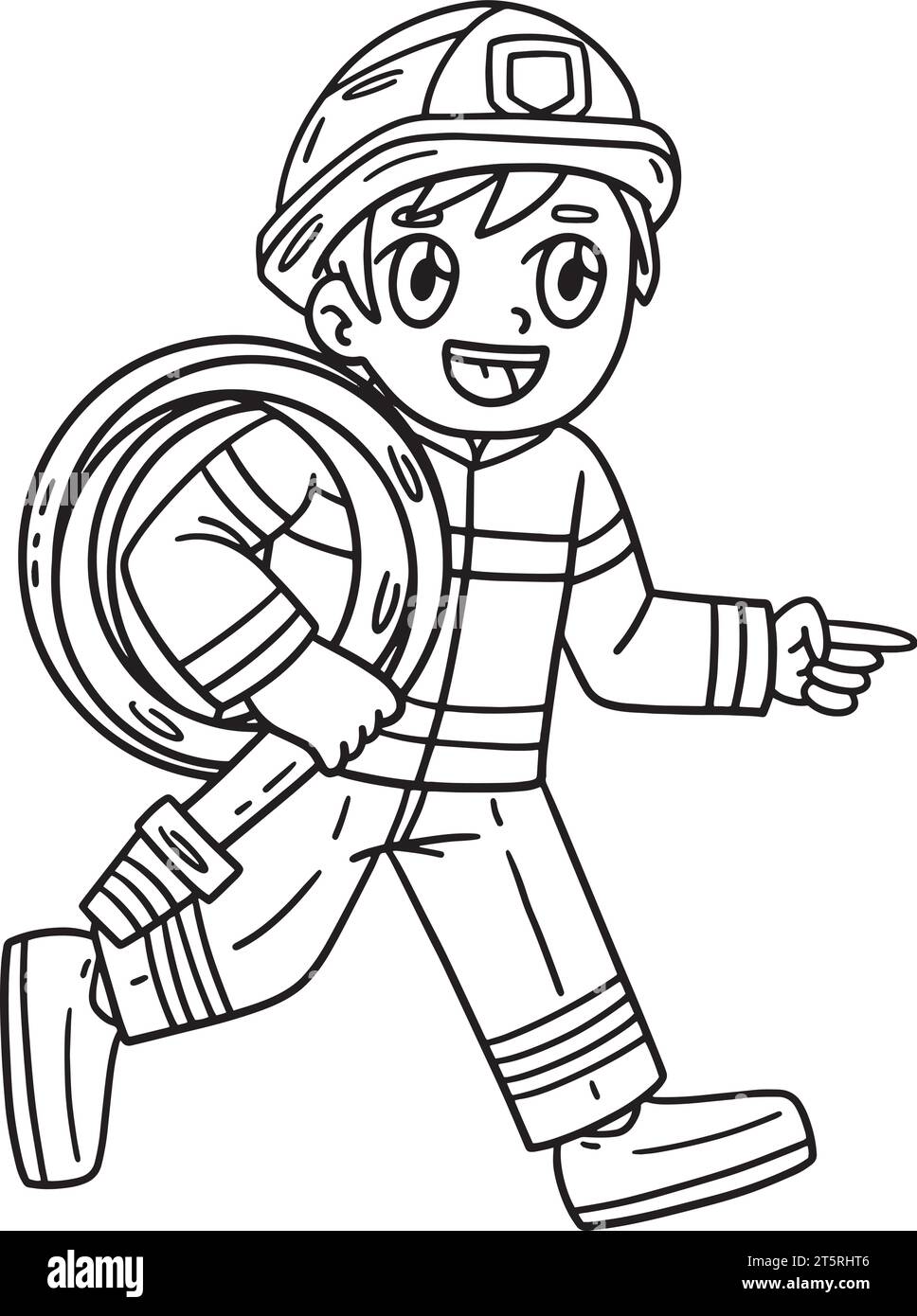 Pompier portant un tuyau d'eau isolé Illustration de Vecteur