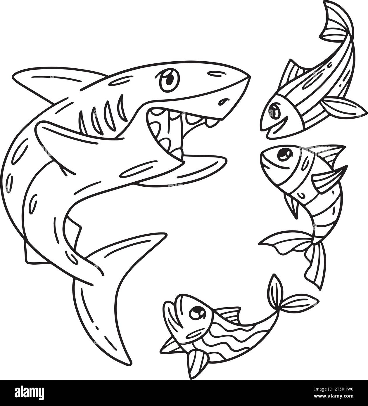Page à colorier isolée Shark and Fish Friend Illustration de Vecteur