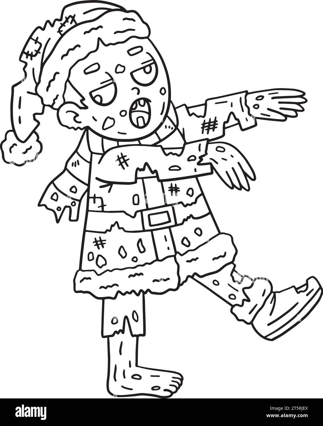 Zombie dans Santa Outfit Coloriage isolé Illustration de Vecteur