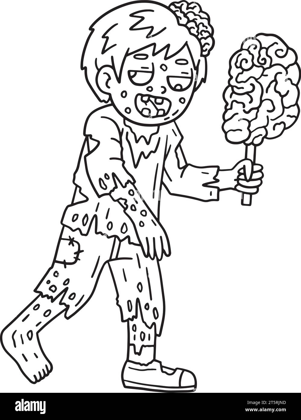 Zombie mangeant le cerveau sur un bâton isolé de coloration Illustration de Vecteur