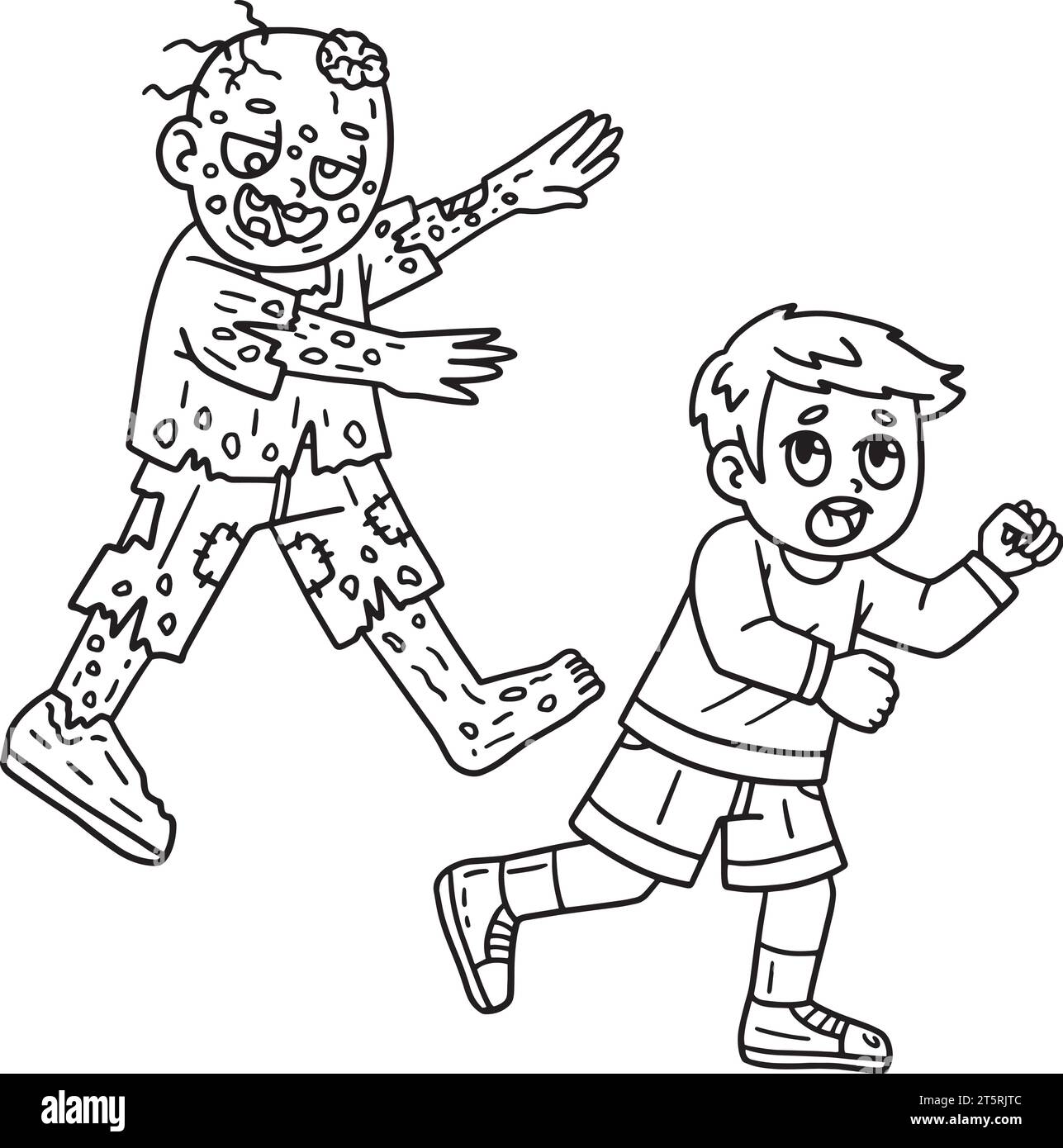 Zombie chassant Un enfant isolé Coloriage page Illustration de Vecteur