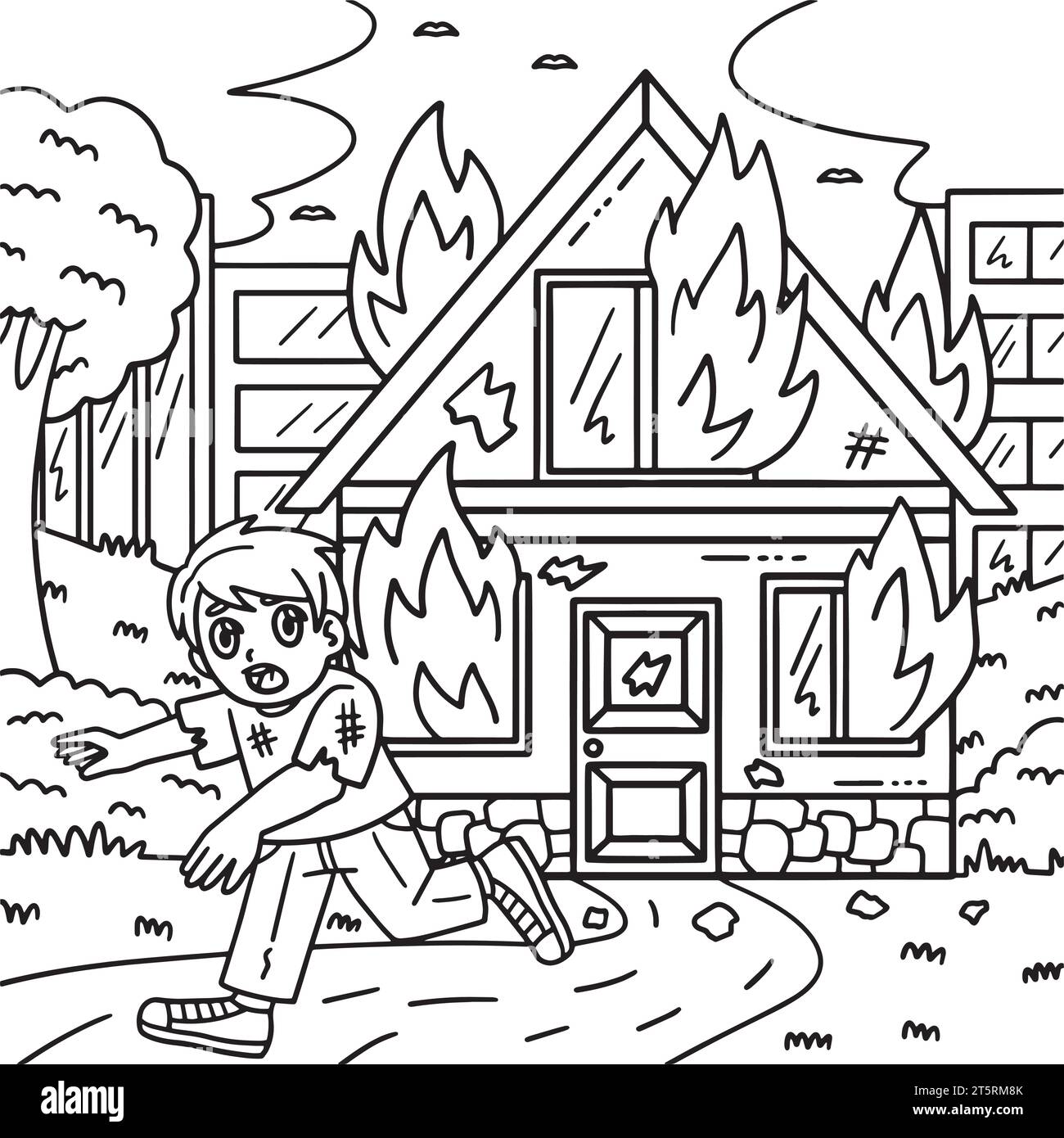 Pompier civil avec coloration Burning House Illustration de Vecteur