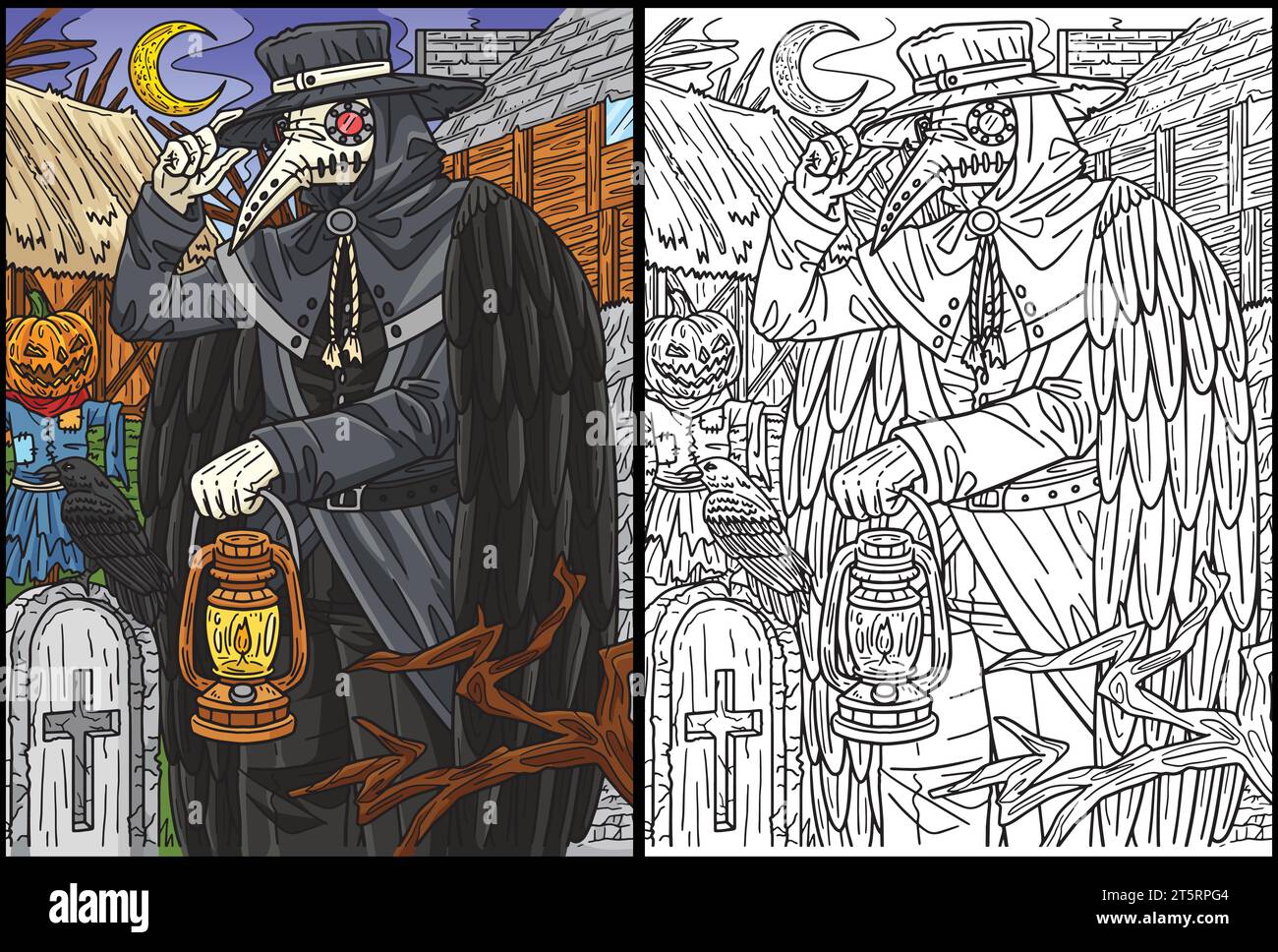 Halloween Plague Doctor Coloriage page Illustration Illustration de Vecteur