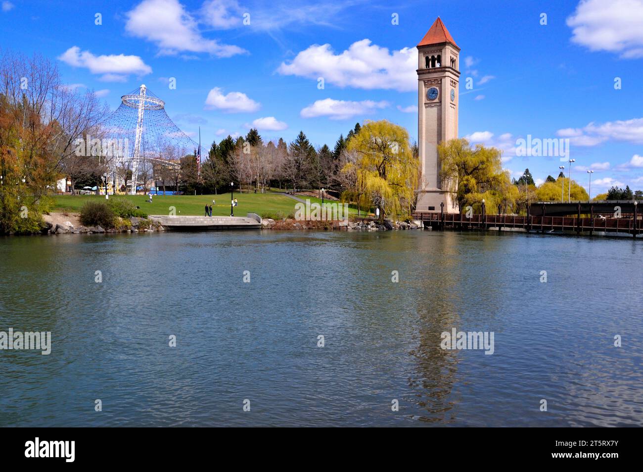 La Great Northern Clocktower, Havermale Island, Spokane River, Spokane, Washington, ÉTATS-UNIS Banque D'Images