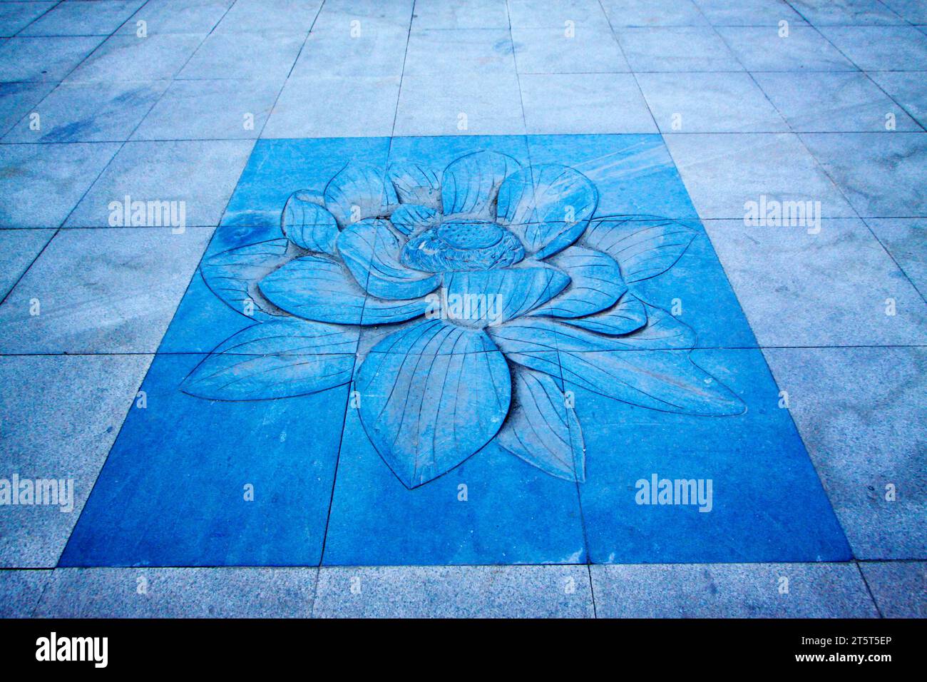 Sculpture de Lotus au sol, gros plan de la photo Banque D'Images