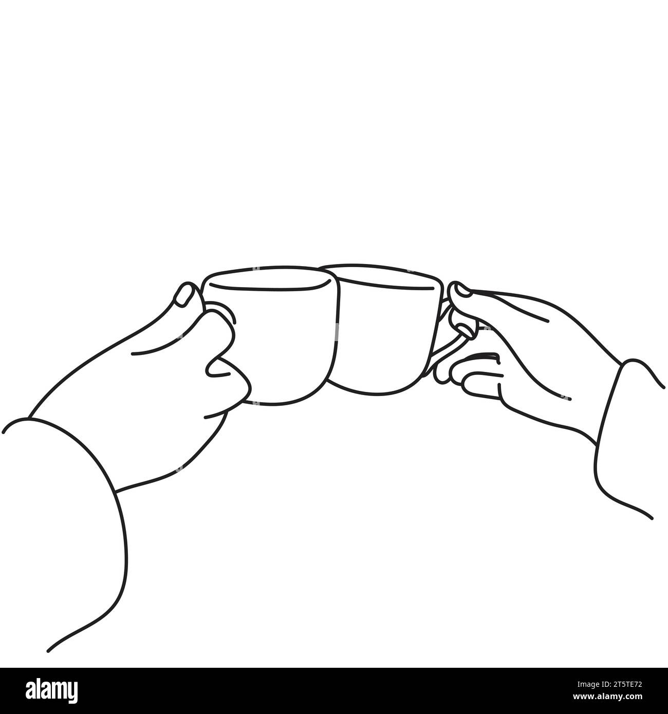 gros plan main tenant tasse de café et verres à clinking illustration vecteur dessiné à la main isolé sur fond blanc Illustration de Vecteur