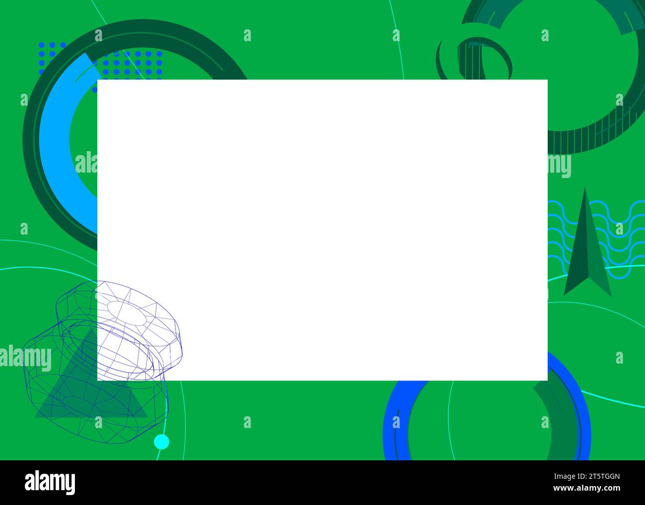 Fond de thème rétro graphique géométrique bleu et vert avec place blanche pour le texte. Cadre des éléments géométriques minimaux. Vecteur de formes abstraites vintage Illustration de Vecteur