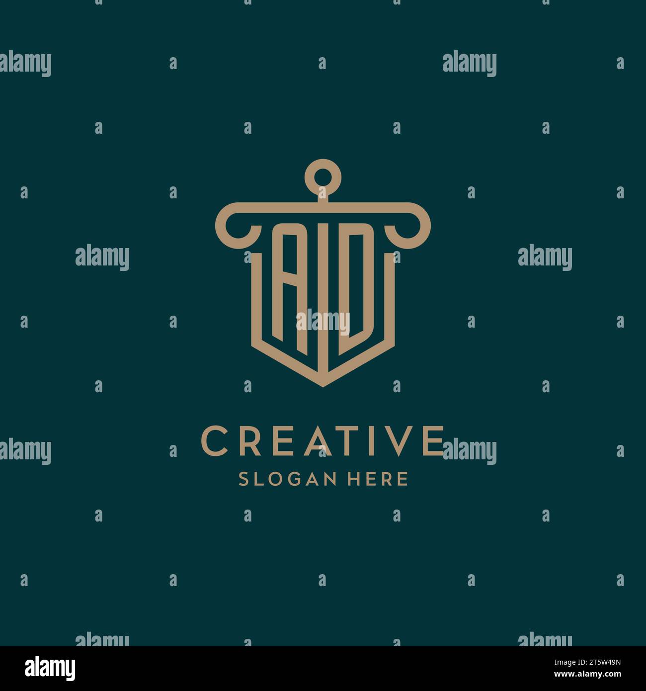 Logo initial AD monogramme avec bouclier et conception en forme de pilier Illustration de Vecteur