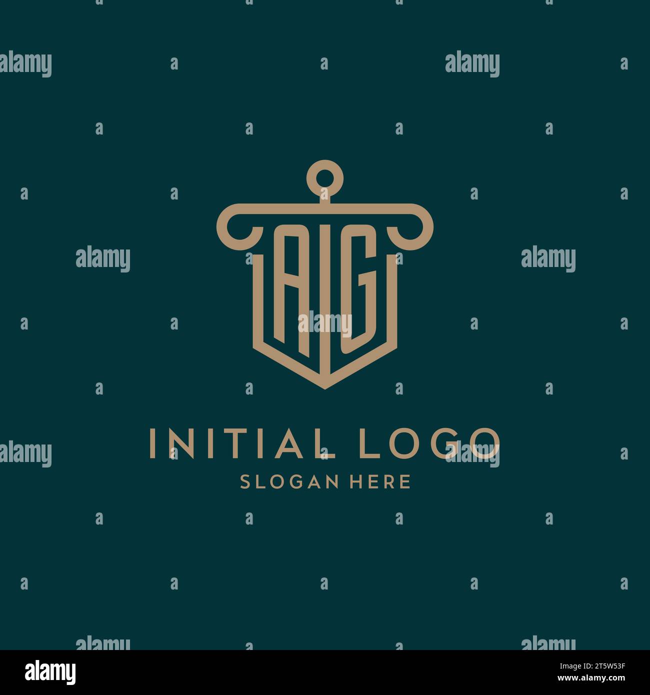 Logo initial AG monogramme avec bouclier et conception en forme de pilier Illustration de Vecteur