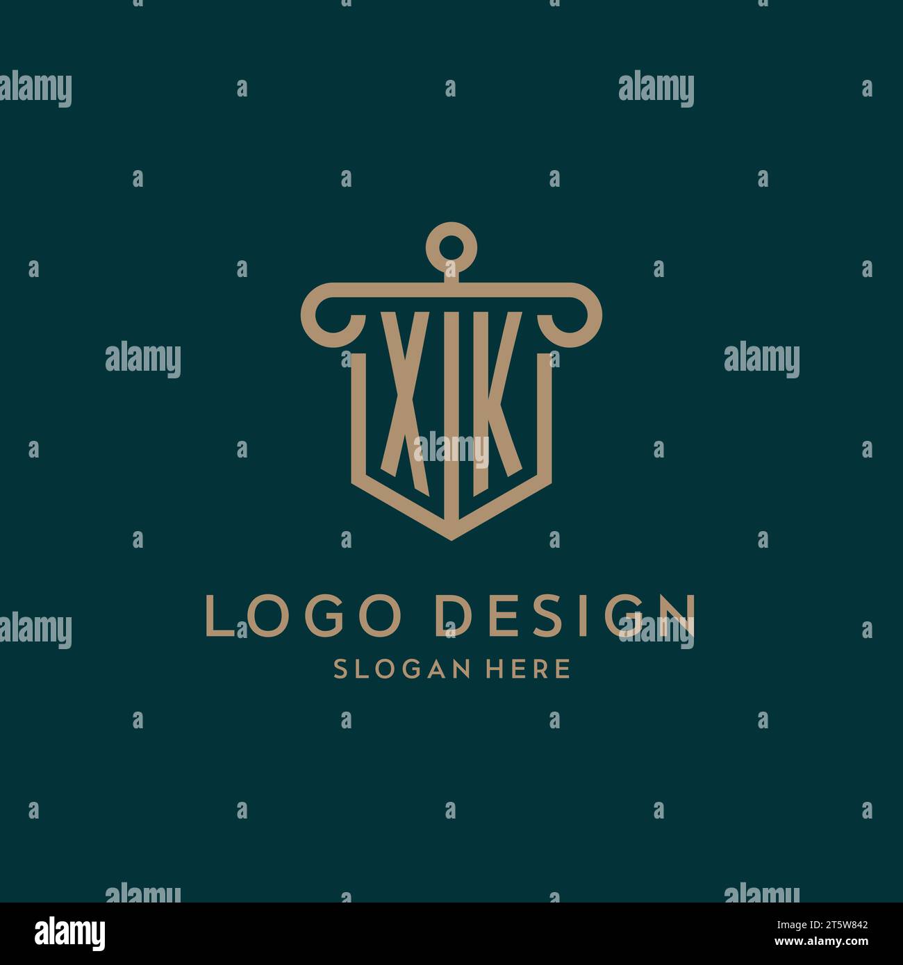 Logo initial monogramme XK avec bouclier et montant Illustration de Vecteur