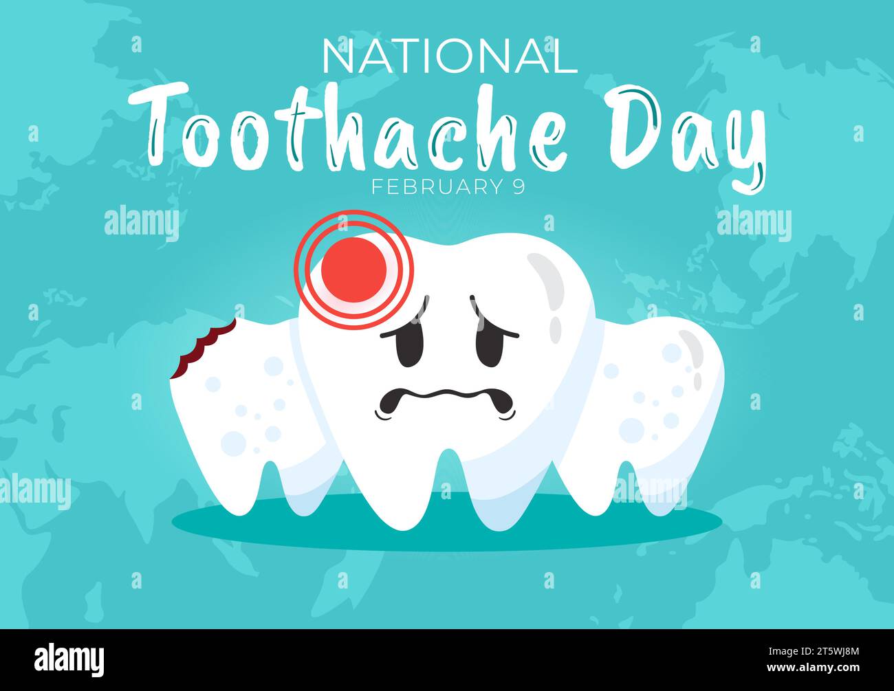Journée nationale des maux de dents Illustration vectorielle le 9 février pour l'hygiène dentaire afin de ne pas causer de douleur de germes ou de bactéries dans le fond plat Illustration de Vecteur