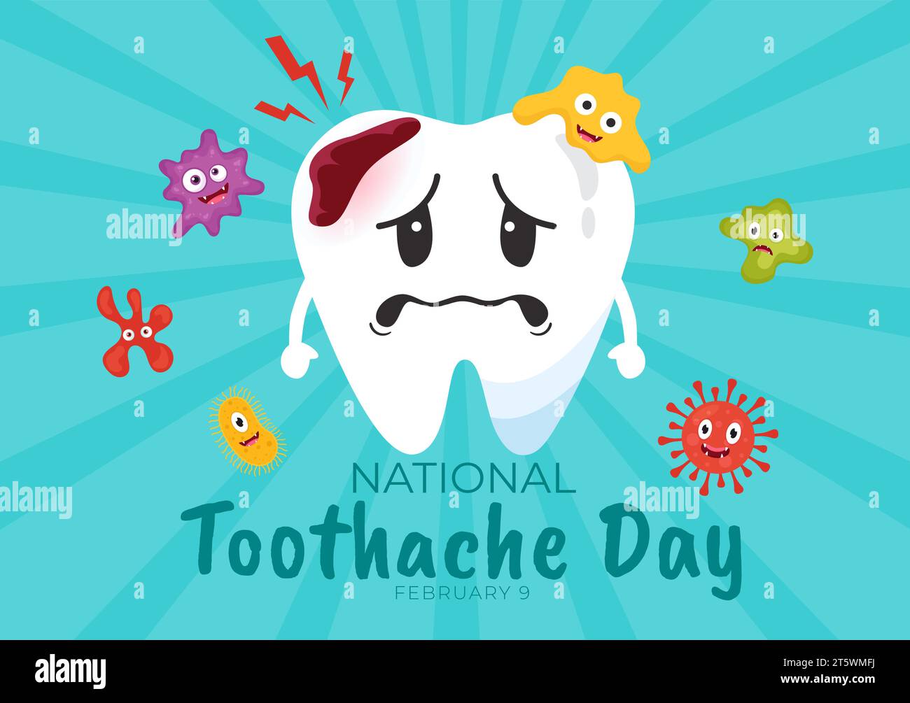 Journée nationale des maux de dents Illustration vectorielle le 9 février pour l'hygiène dentaire afin de ne pas causer de douleur de germes ou de bactéries dans le fond plat Illustration de Vecteur