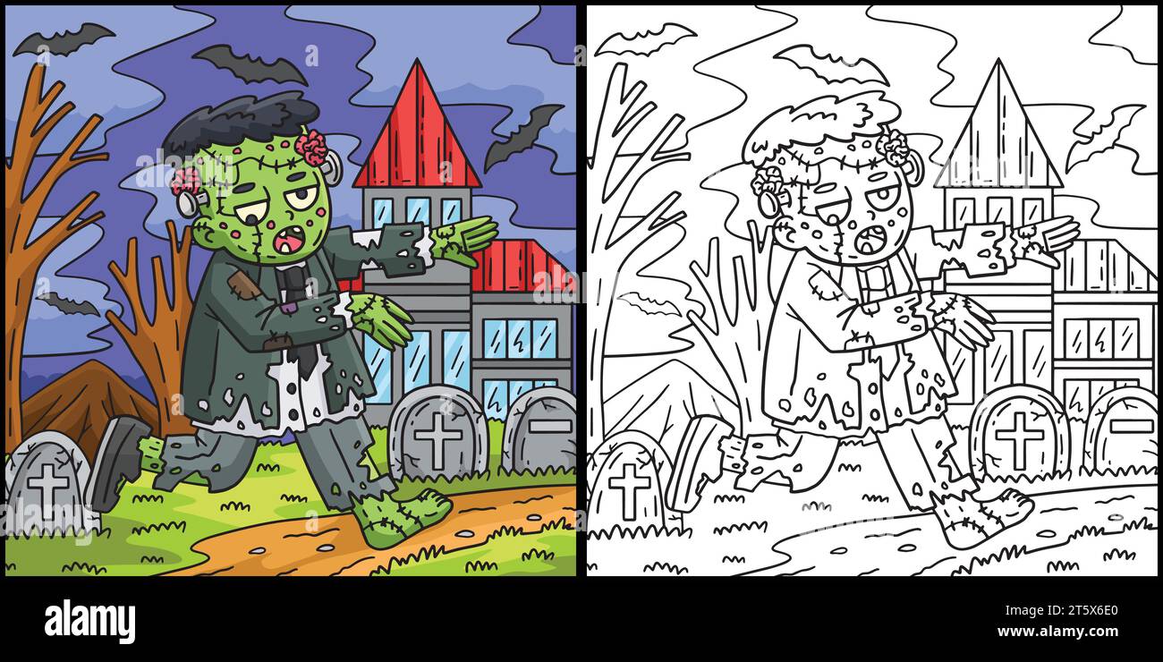 Zombie Frankenstein Coloriage page Illustration Illustration de Vecteur