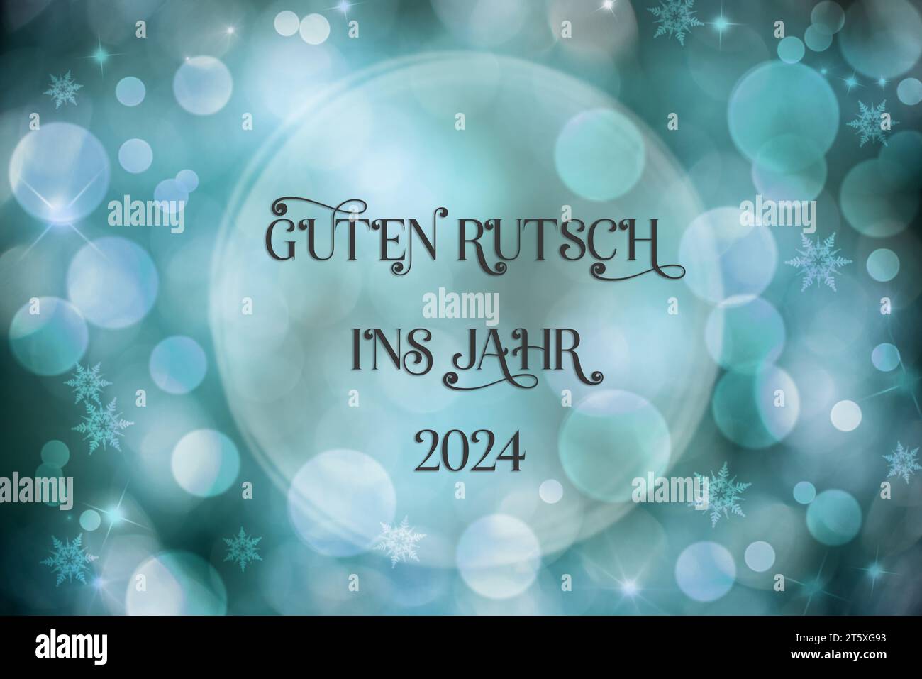 Texte Guten Rutsch 2024, signifie heureux 2024, fond bleu de Noël Banque D'Images