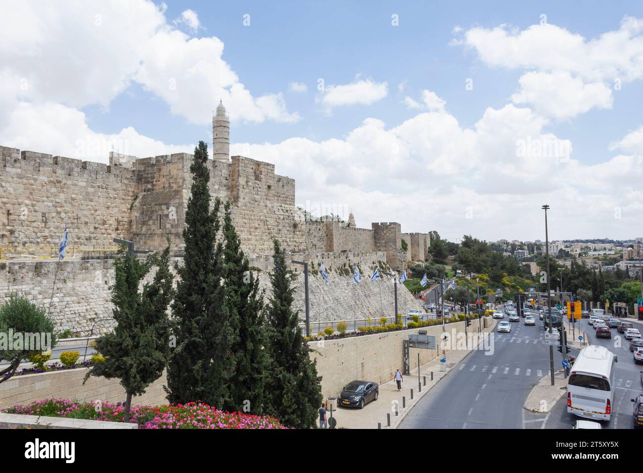 Vue extérieure du mur de la vieille ville de Jérusalem, Israël Banque D'Images