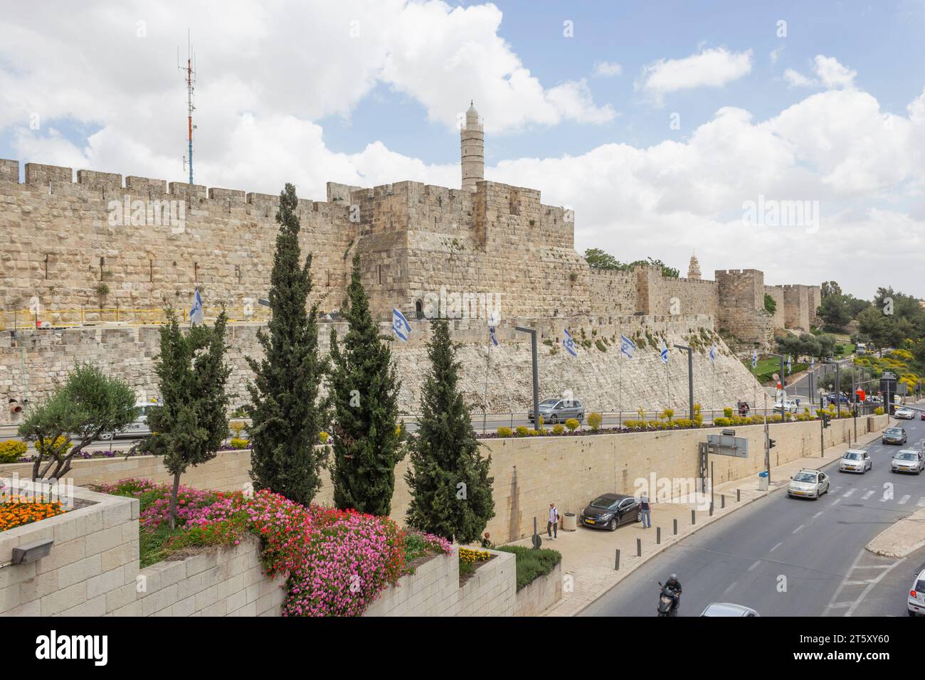 Vue extérieure du mur de la vieille ville de Jérusalem, Israël Banque D'Images