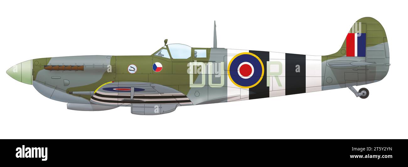 Supermarine Spitfire Mk IX (DU-R) du 312e escadron de la RAF tchécoslovaque, juin 1944 Banque D'Images