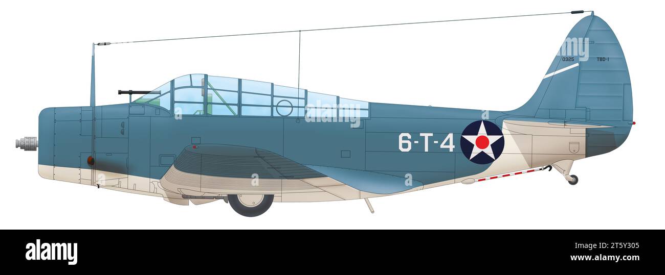 Douglas TBD Devastator (Buno. 0325, 6-T-4) du VT-6 sur le porte-avions USS Enterprise, octobre 1941 Banque D'Images