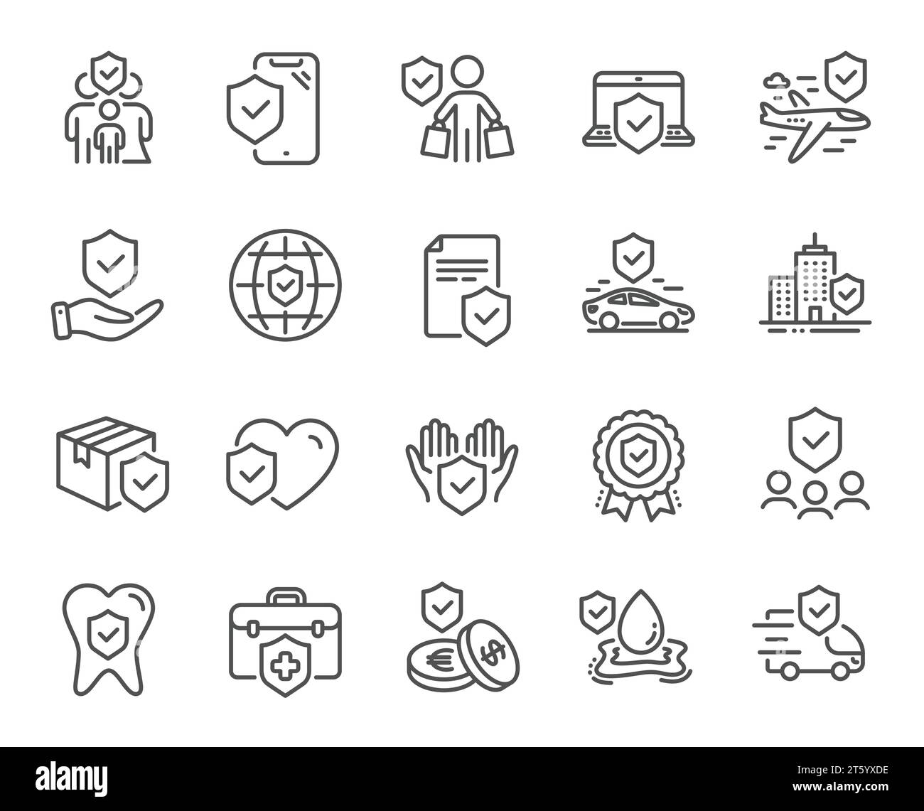 Icônes de ligne d'assurance. Soins de santé, risque, service d'aide. Vecteur Illustration de Vecteur