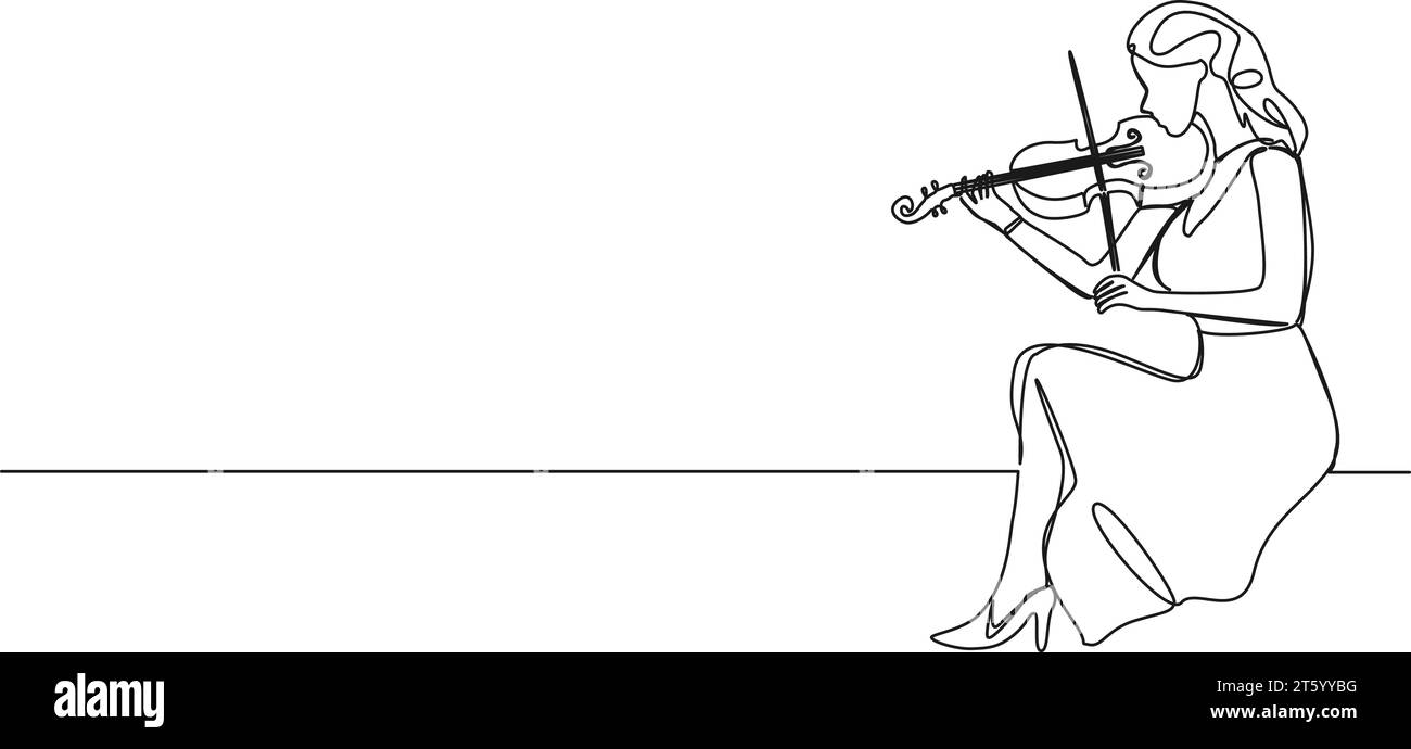 dessin continu d'une seule ligne de femme jouant du violon, illustration vectorielle d'art de ligne Illustration de Vecteur