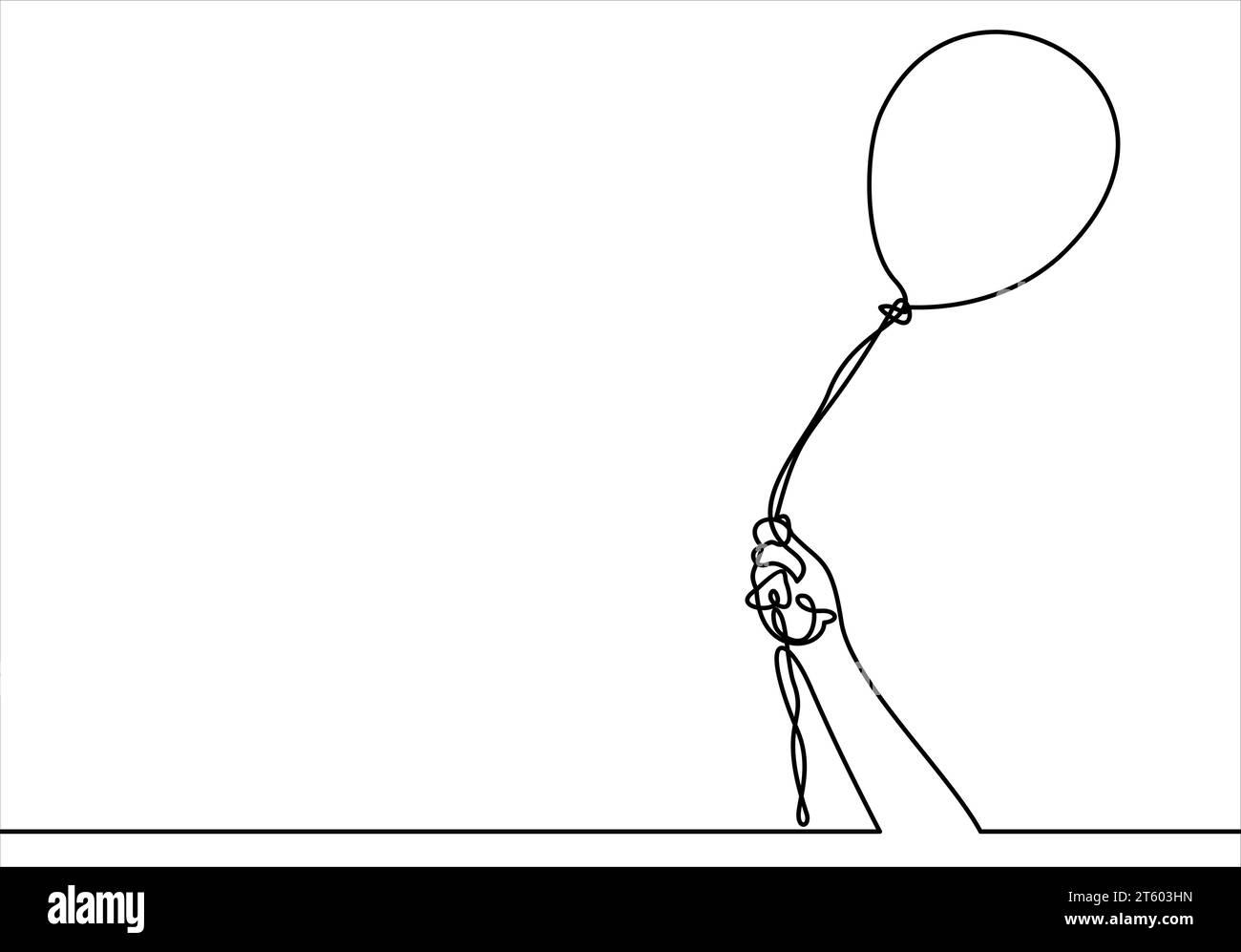 Homme tenant en main un ballon sur un ruban.Vector ligne continue. Illustration de Vecteur