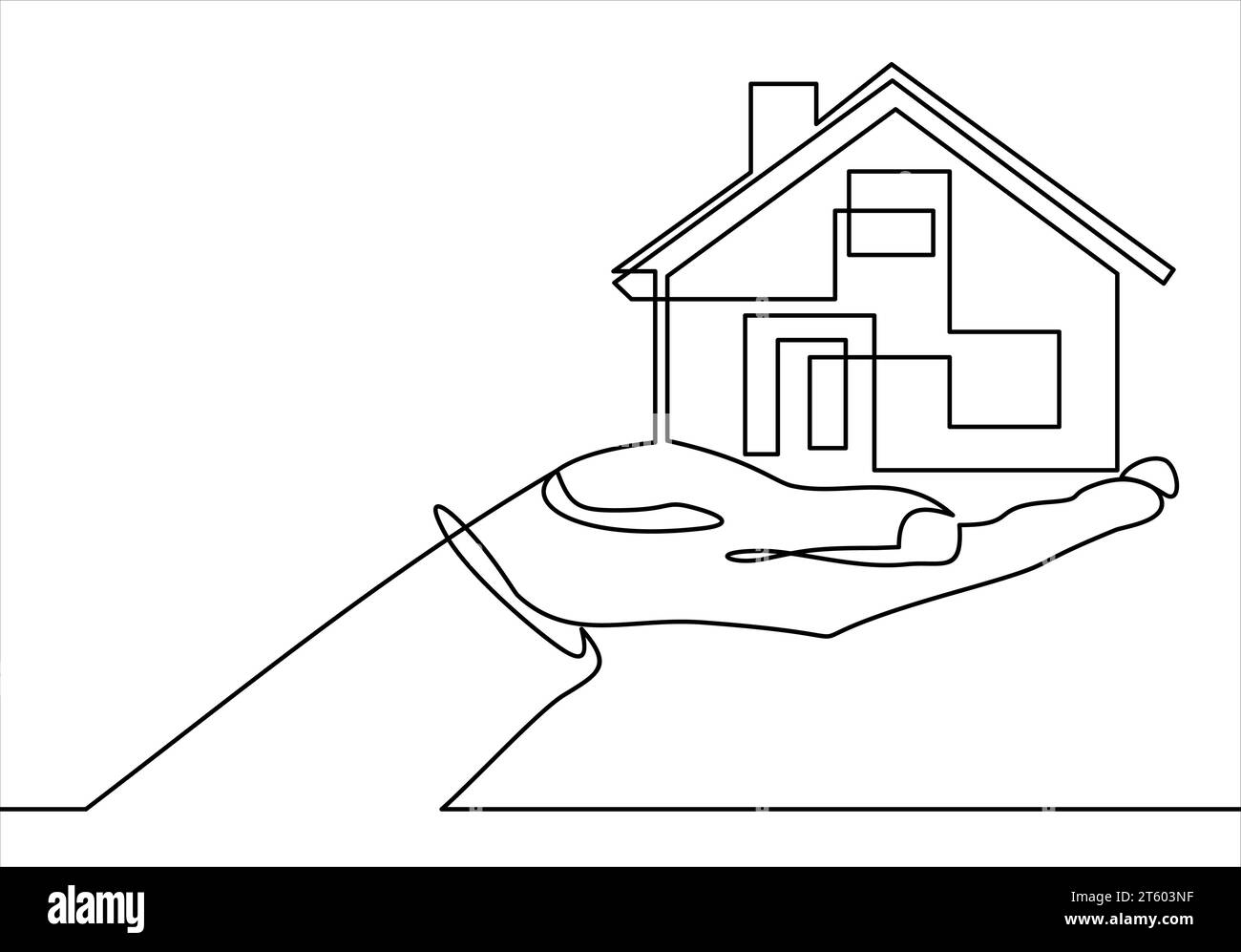 Offre immobilière. Homme d'affaires tenant une ligne continue House.Vector. Illustration de Vecteur