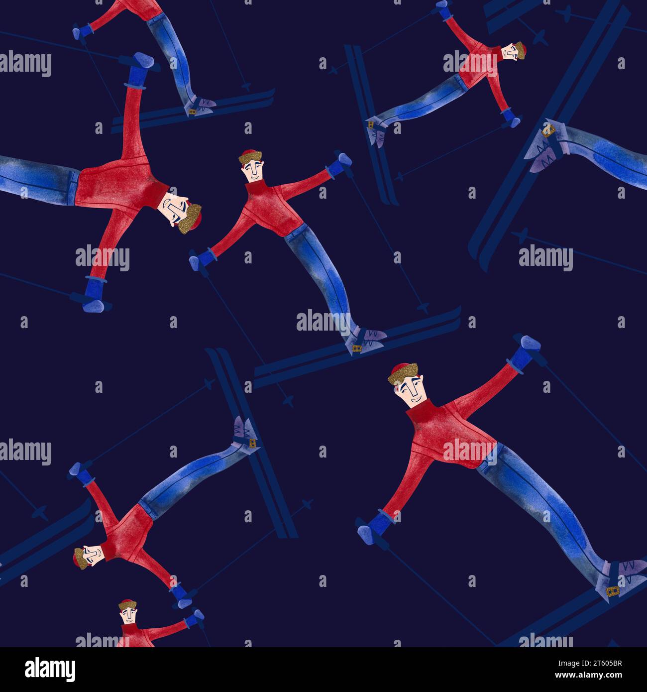 Pattern sans couture aquarelle avec skieurs. Banque D'Images