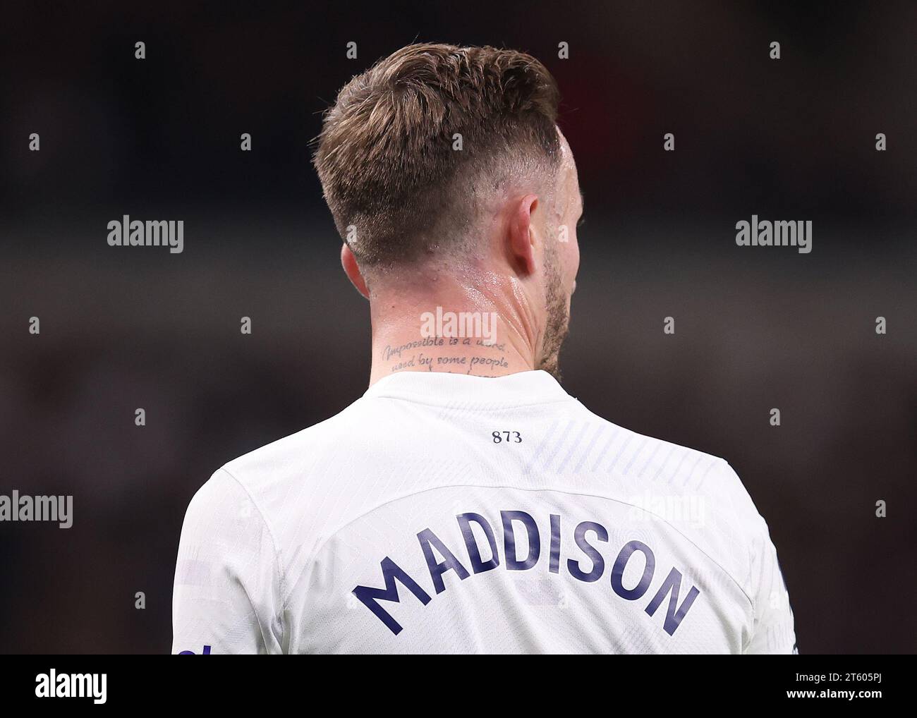 Londres, Royaume-Uni. 6 novembre 2023. Un tatouage sur la nuque de James Maddison de Tottenham Hotspur est vu lors du match de Premier League au Tottenham Hotspur Stadium, Londres. Le crédit photo devrait se lire : Paul Terry/Sportimage crédit : Sportimage Ltd/Alamy Live News Banque D'Images