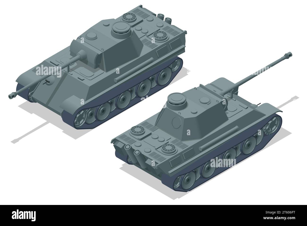 Réservoir isométrique Allemagne, Pz.Kpfw.VI Tiger Ausf.H. Véhicule blindé de combat conçu pour le combat de première ligne, avec une forte puissance de feu Illustration de Vecteur