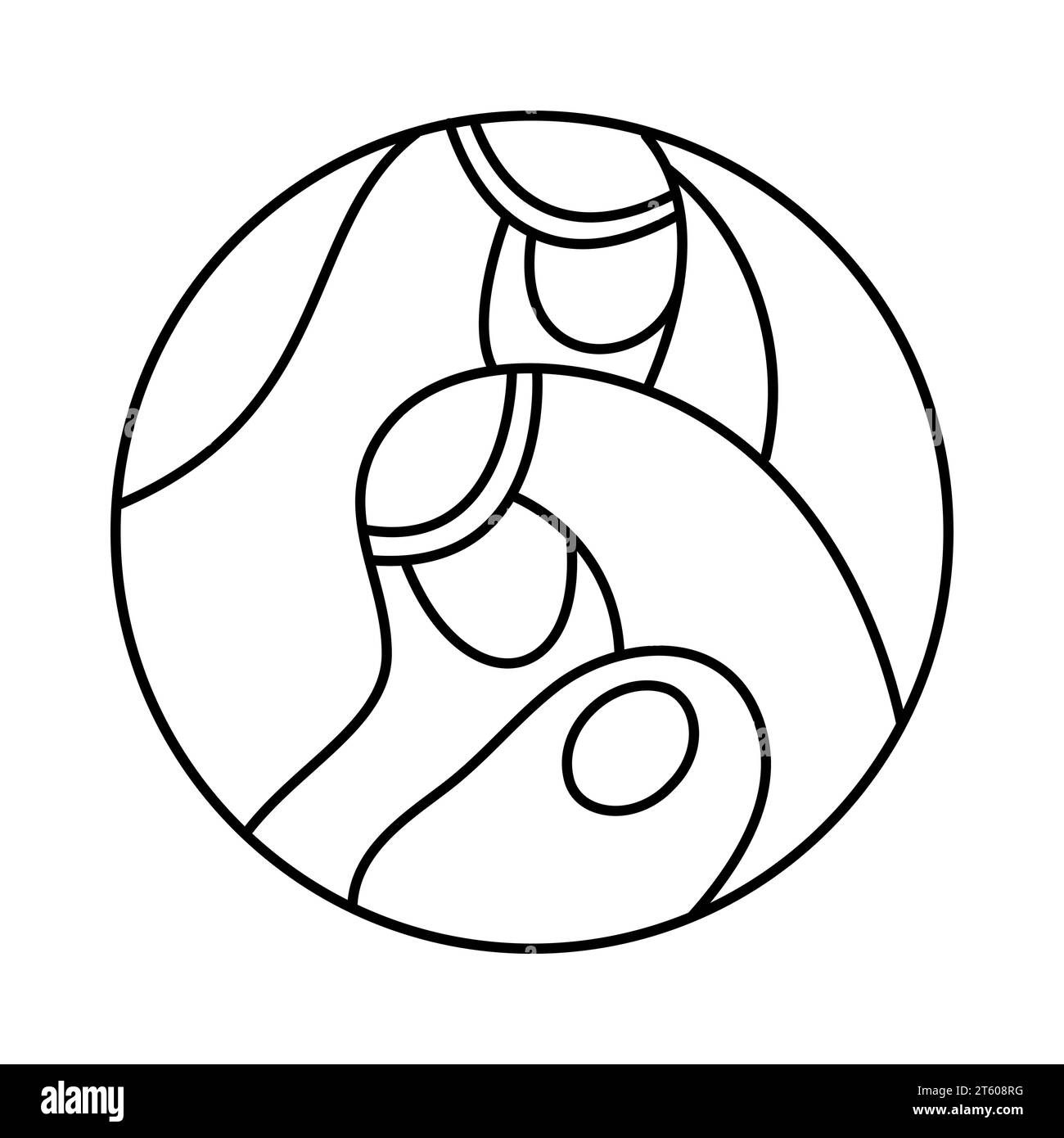 Vecteur de Noël Christian icône bébé Jésus avec Joseph et Marie. Nativité religieuse scène de dessin d'illustration de logo rond. Doodle dessiné à la main avec Illustration de Vecteur