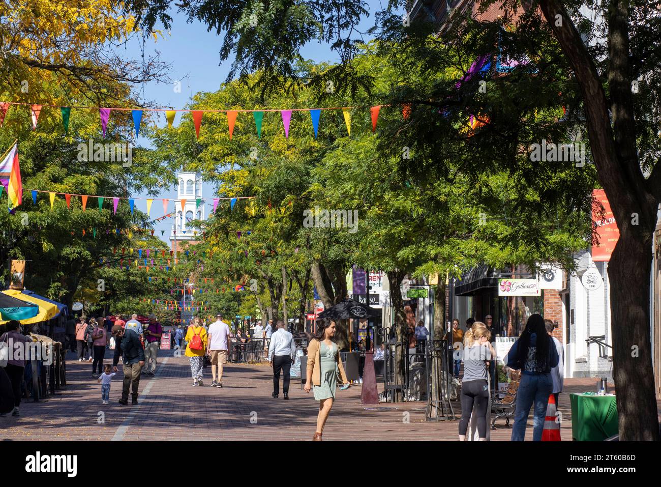 Church Street Marketplace est un centre commercial piétonnier extérieur découvert situé à Burlington, dans le Vermont. Banque D'Images