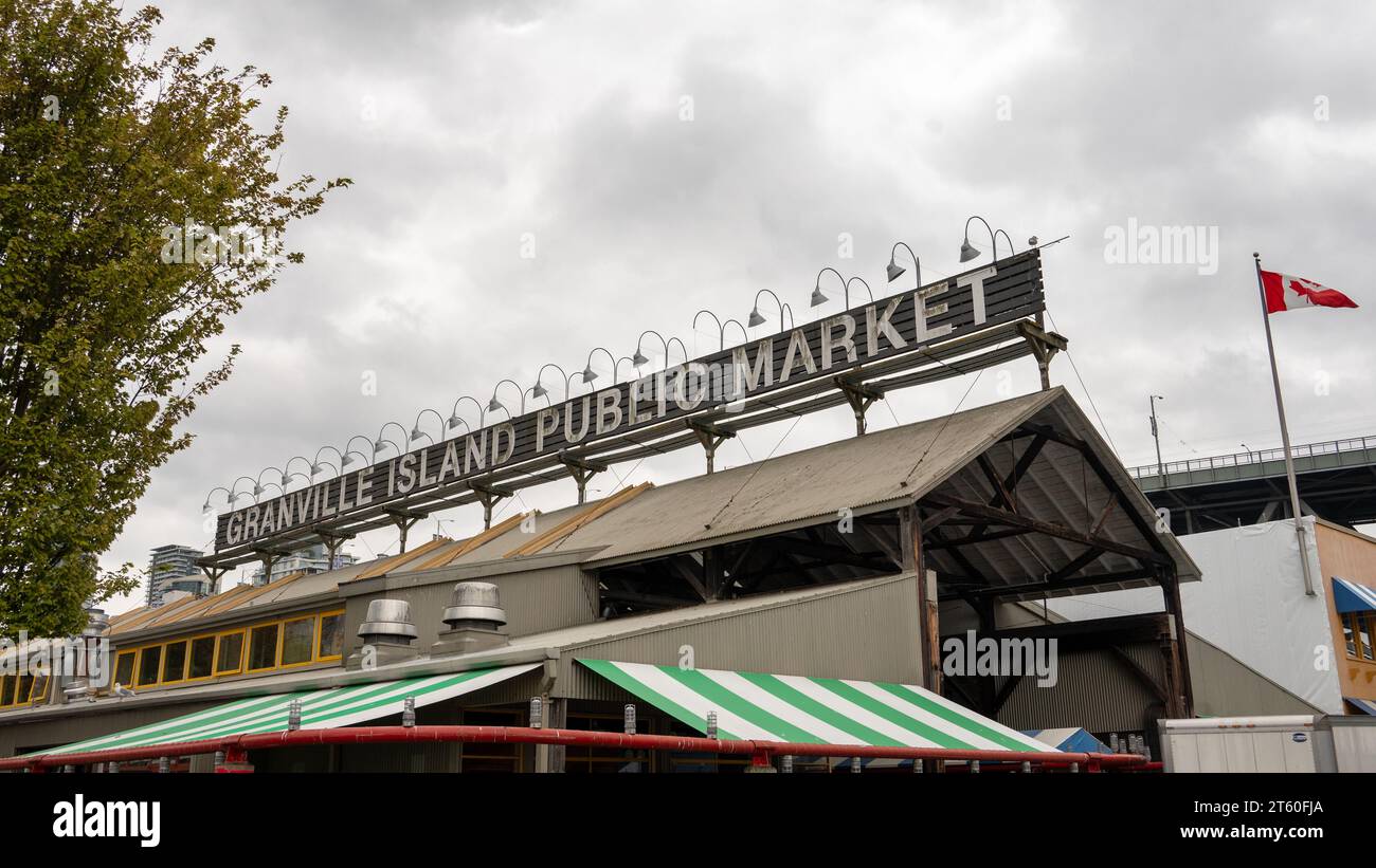 Extérieur du marché public de Granville Island à Vancouver, Colombie-Britannique, Canada Banque D'Images