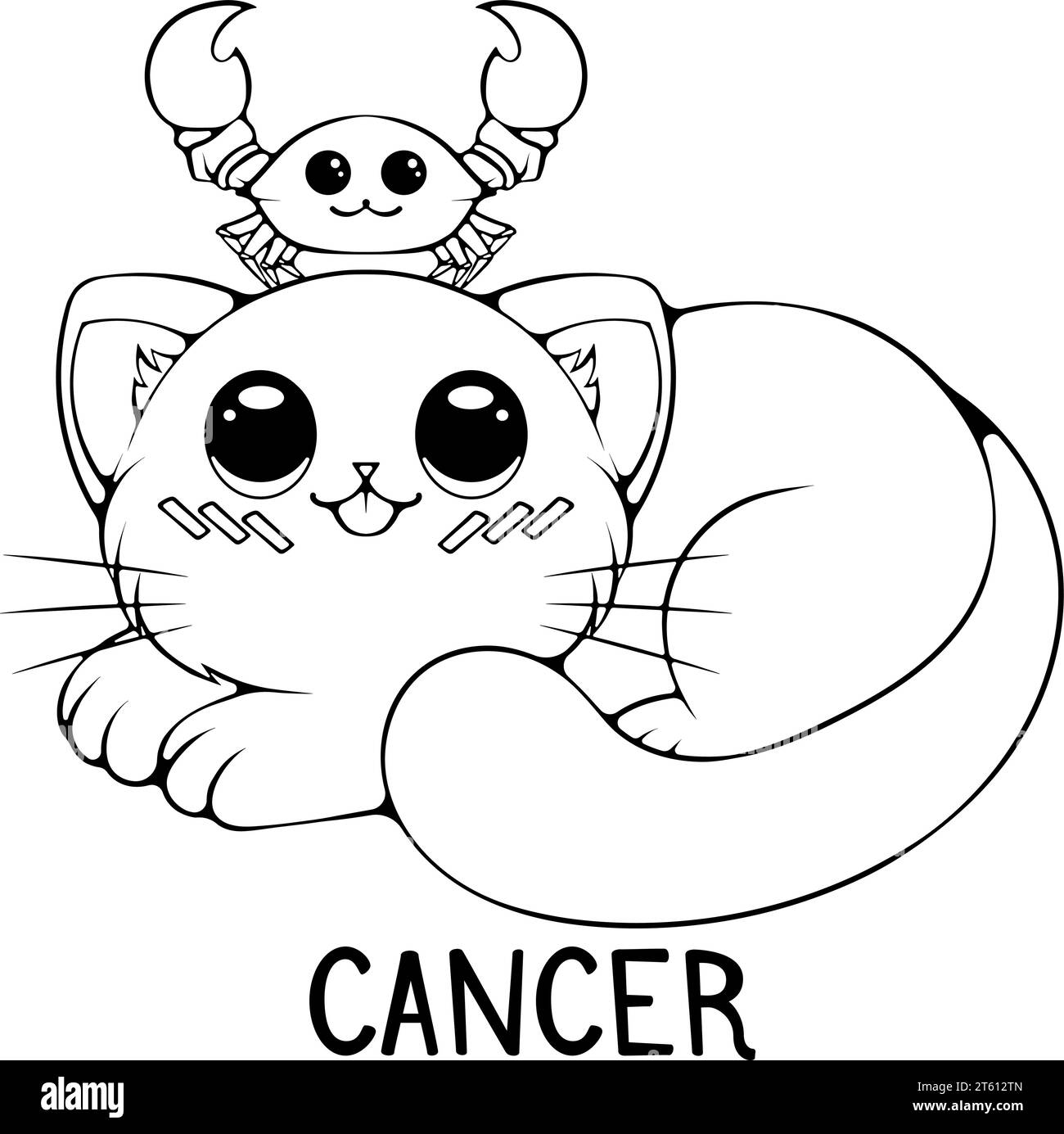 Cancer mignon dessin animé chat zodiaque Illustration de Vecteur